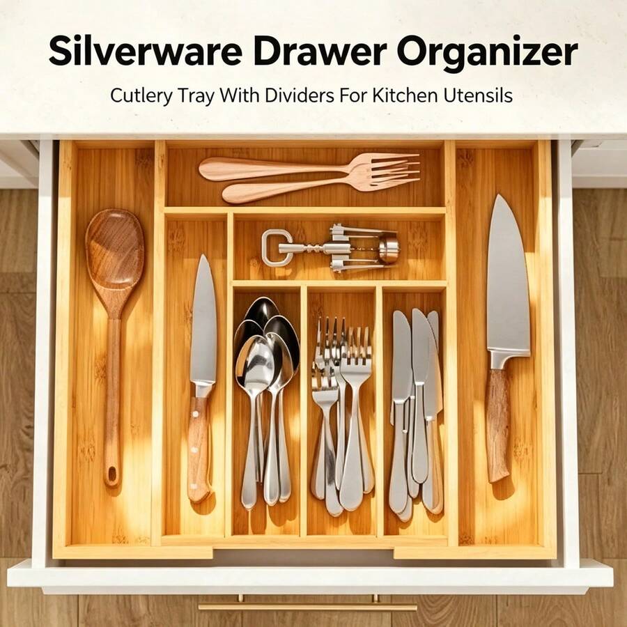 Bamboo Drawer Organizer, Expan - огляд і ціна Bamboo Cutlery