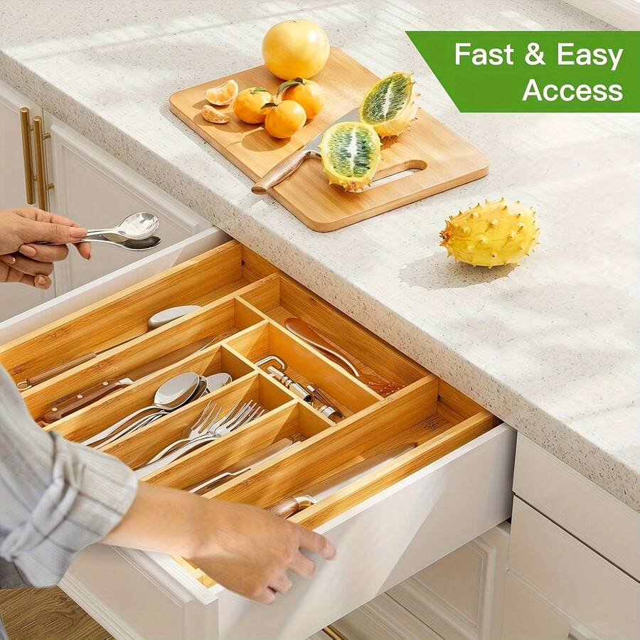 Bamboo Drawer Organizer, Expan - огляд і ціна Bamboo Cutlery
